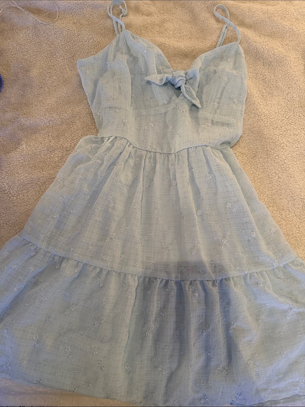 Trixxi Light Blue Spaghetti Strap Tie-Front Tiered Kids Dress